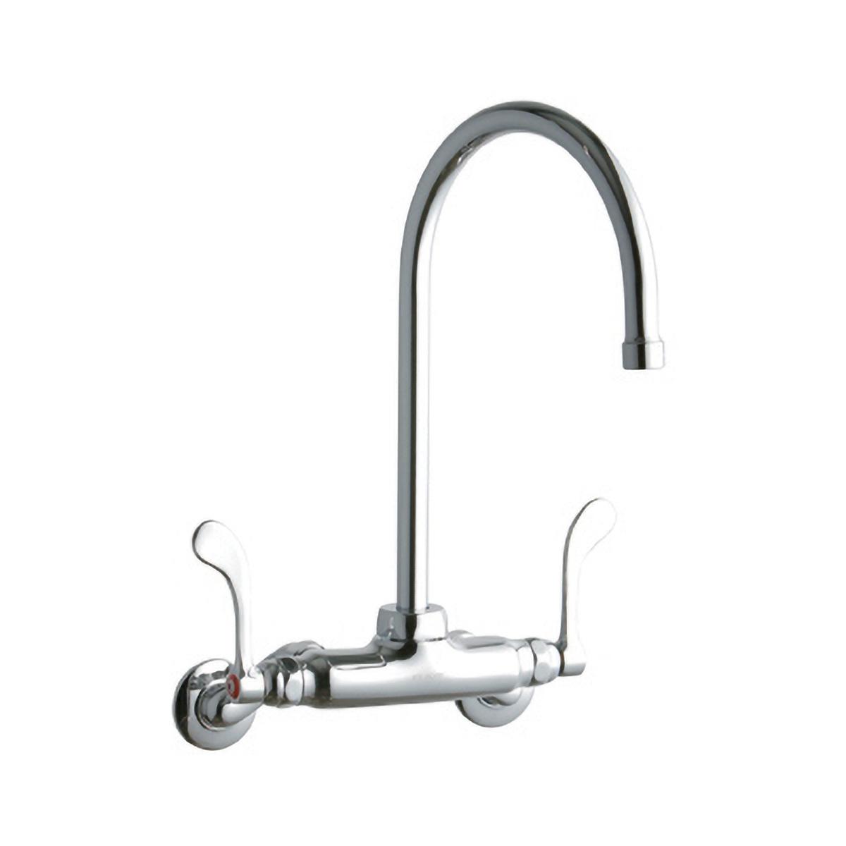 Elkay Foodservice 3-8" Adjustable Centers Wall Mount Faucet w/8" Gooseneck Spout 4" Wristblade Handles 2in Inlet LK945GN08T4T