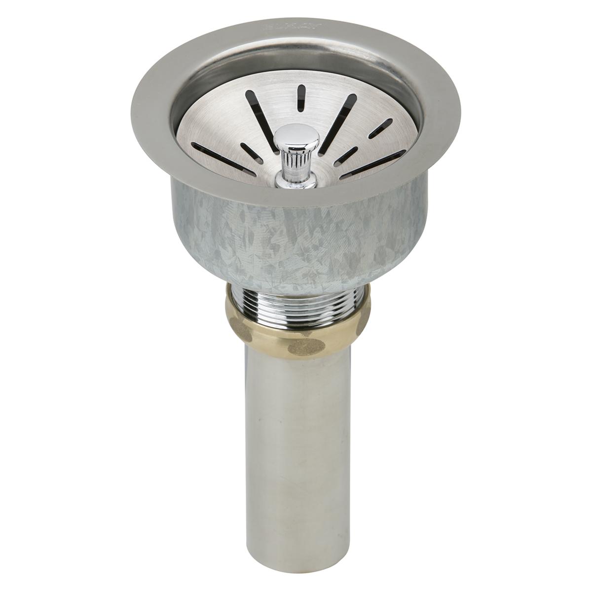 Elkay Deluxe 3-1/2" Drain with Satin Finish Type 304, Stainless Steel Body Strainer Basket Rubber Seal and Tailpiece LK99S