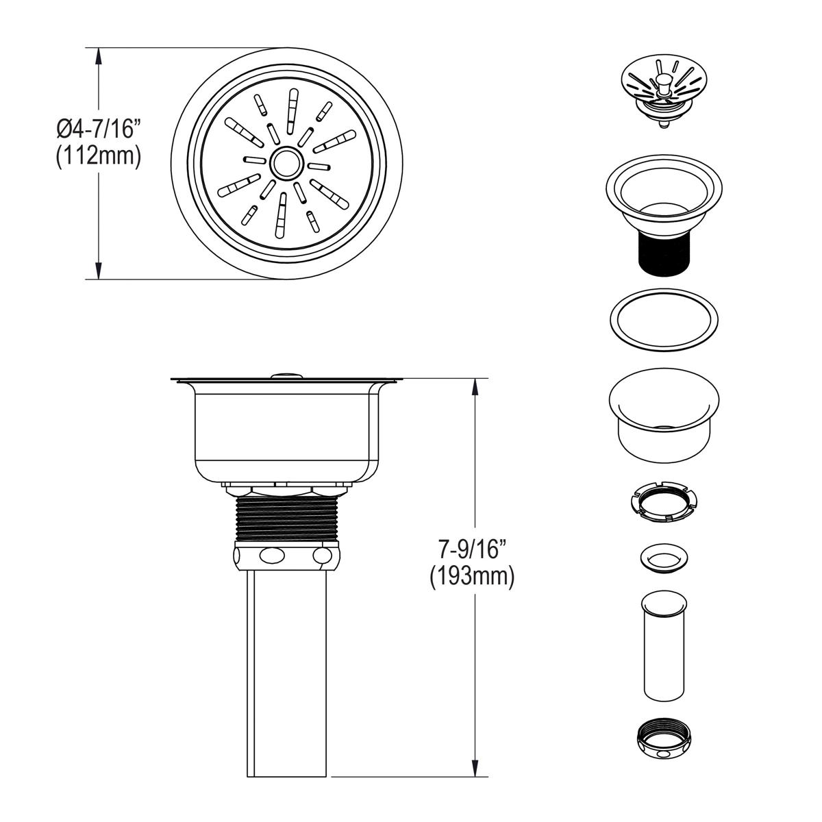 Elkay Deluxe Drain Kit with Satin Finish 3-1/2 Type 304 Stainless Steel Body for Fireclay Sinks LK99FCS