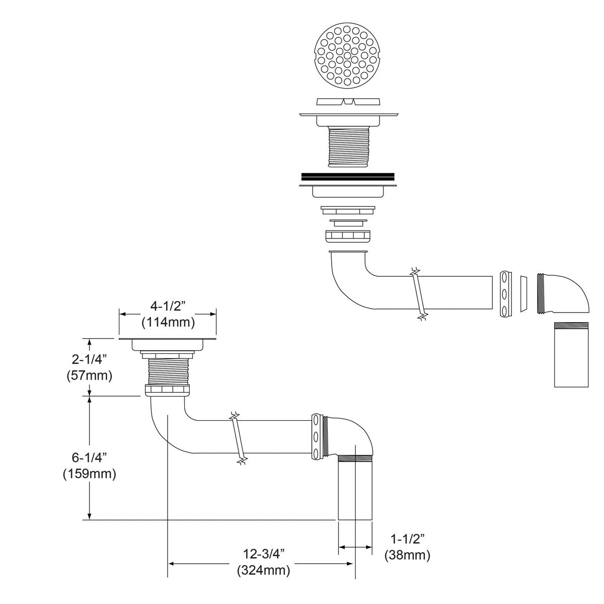 Elkay 3-1/2" Drain Chrome Plated Brass Body, Strainer and LKADOS Tailpiece LKAD18