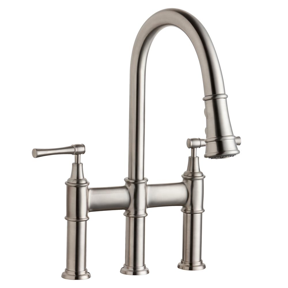 Elkay LKEC2037LS Lead-Free Explore™ Three Hole Bridge Faucet with Pull-down Spray and Lever Handles Lustrous Steel