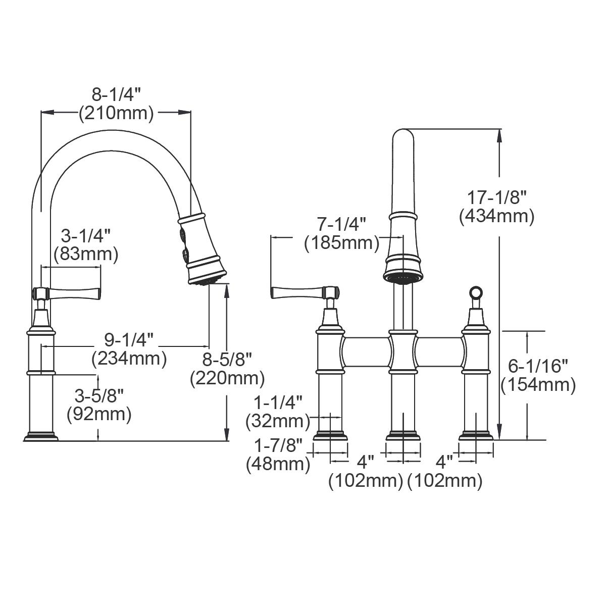 Elkay Explore Three Hole Bridge Faucet with Pull-down Spray and Lever Handles Chrome LKEC2037CR
