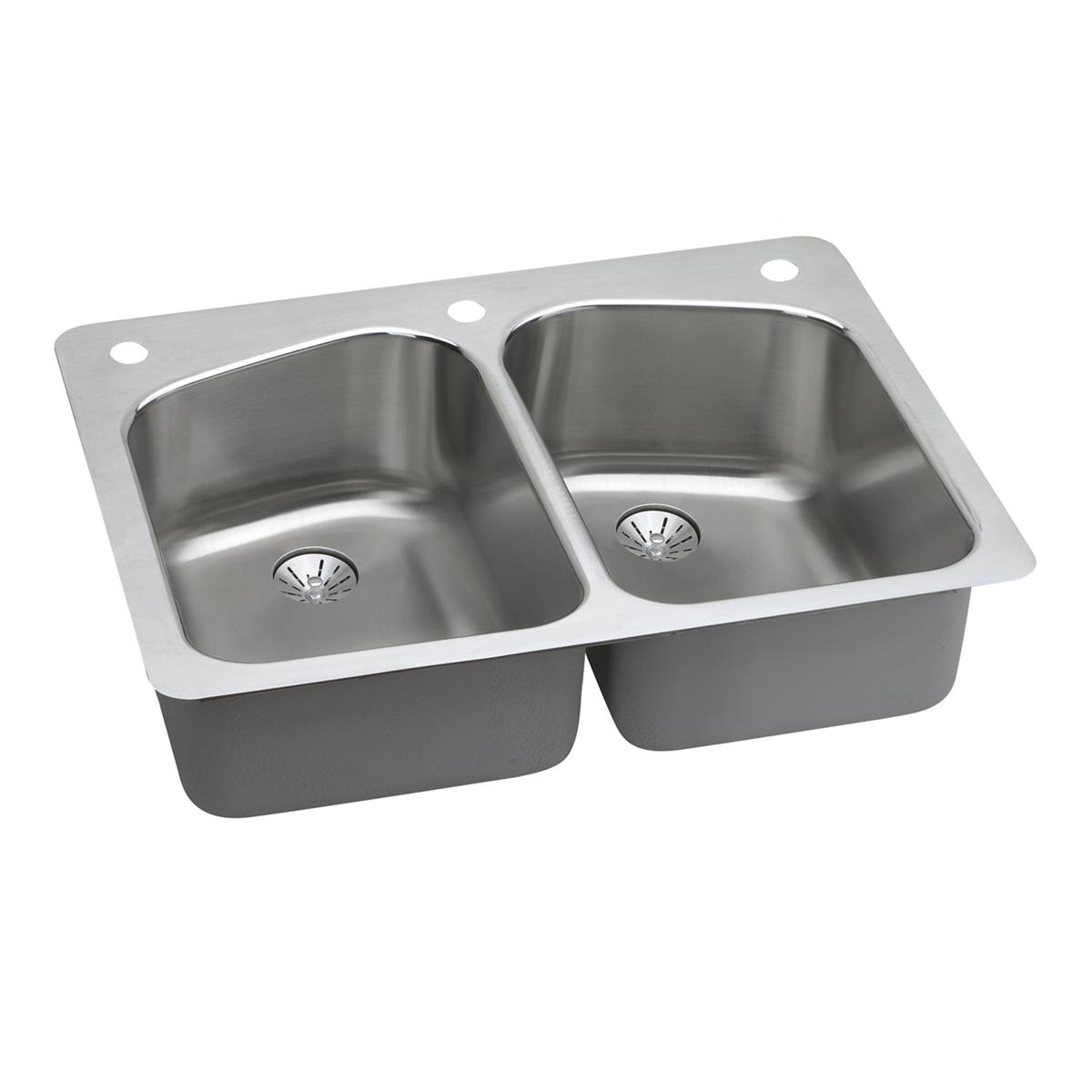 Elkay Lustertone Classic Stainless Steel 33" x 22" x 9", 2R-Hole Equal Double Bowl Dual Mount Sink with Perfect Drain LKHSR33229PD2R