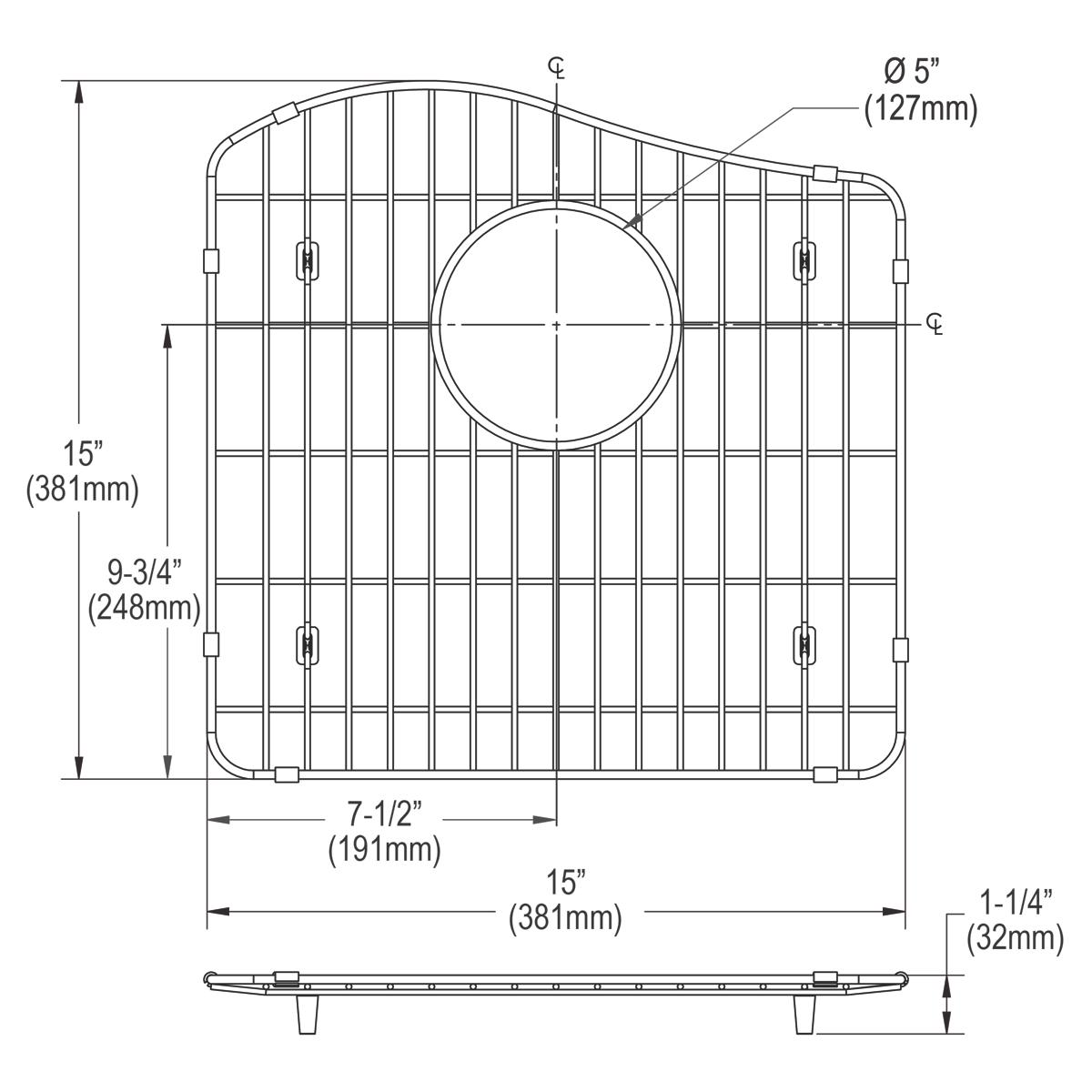 Elkay Stainless Steel 15-11/16" x 15-1/2" x 1" Bottom Grid LKOBG1617SS