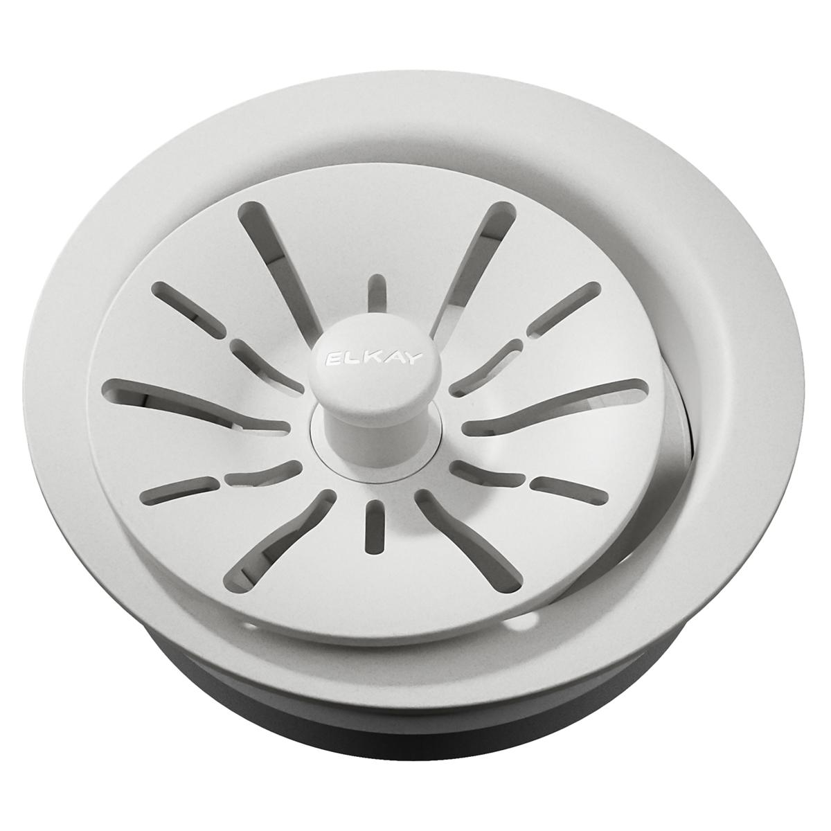 Elkay Quartz Perfect Drain 3-1/2" Polymer Disposer Flange with Removable Basket Strainer and Rubber Stopper White LKPDQD1WH