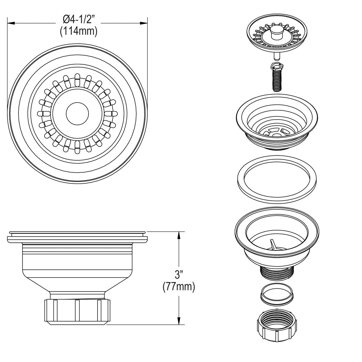 Elkay Polymer Drain Fitting with Removable Basket Strainer and Rubber Stopper Dusk Gray LKQS35GY