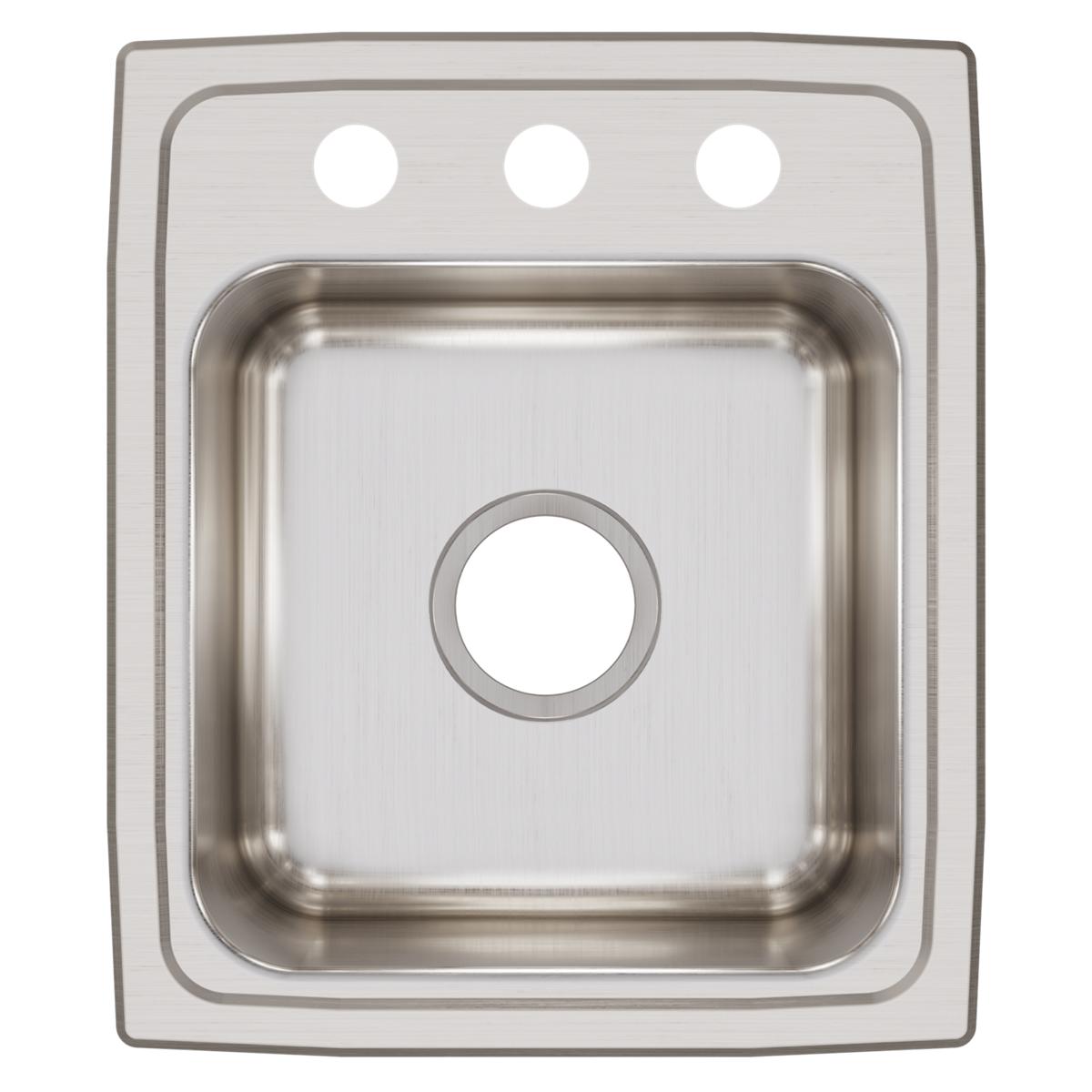 Elkay Lustertone Classic Stainless Steel 15" x 17-1/2" x 7-5/8", 3-Hole Single Bowl Drop-in Bar Sink LR15173
