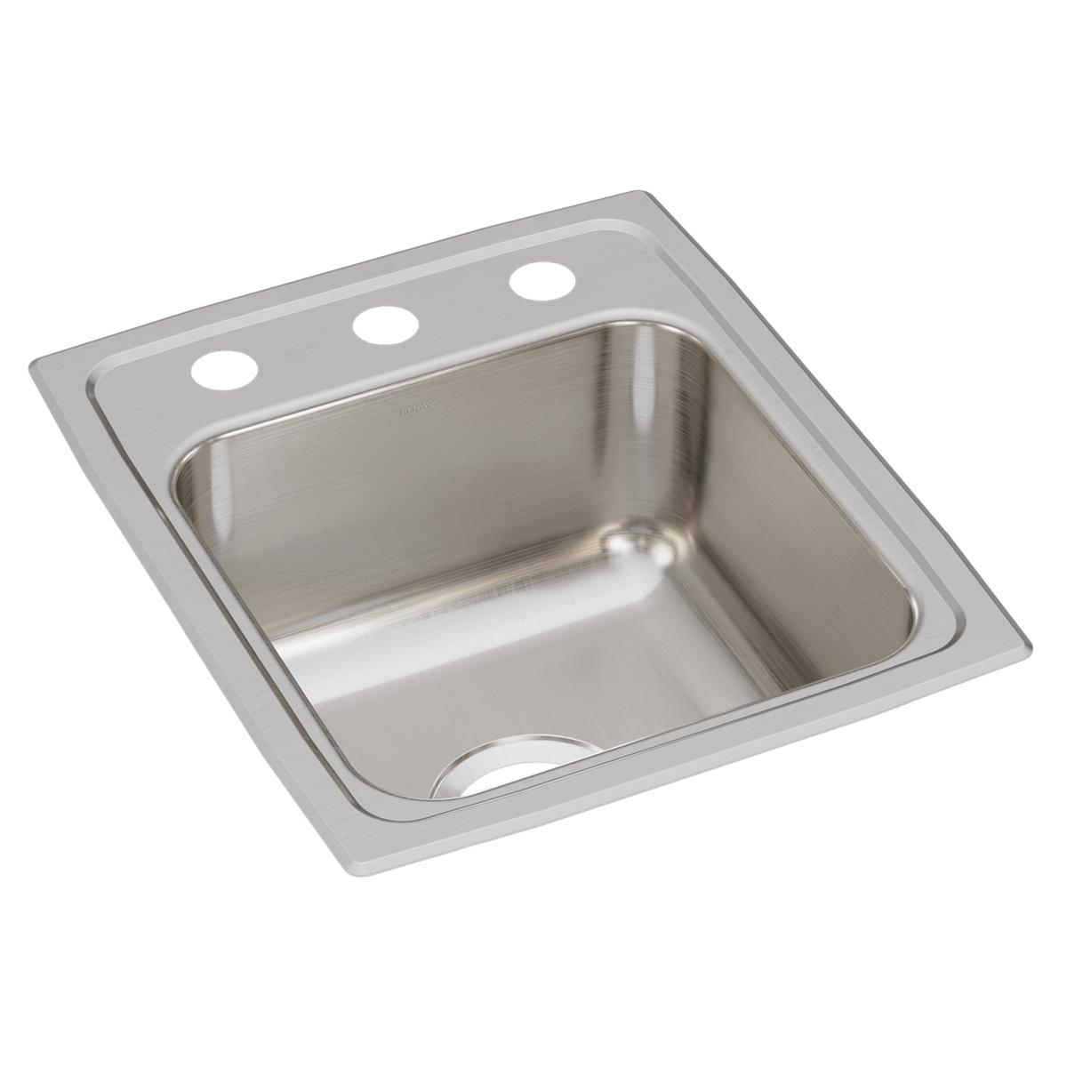 Elkay Lustertone Classic Stainless Steel 15" x 17-1/2" x 7-5/8", 3-Hole Single Bowl Drop-in Bar Sink LR15173