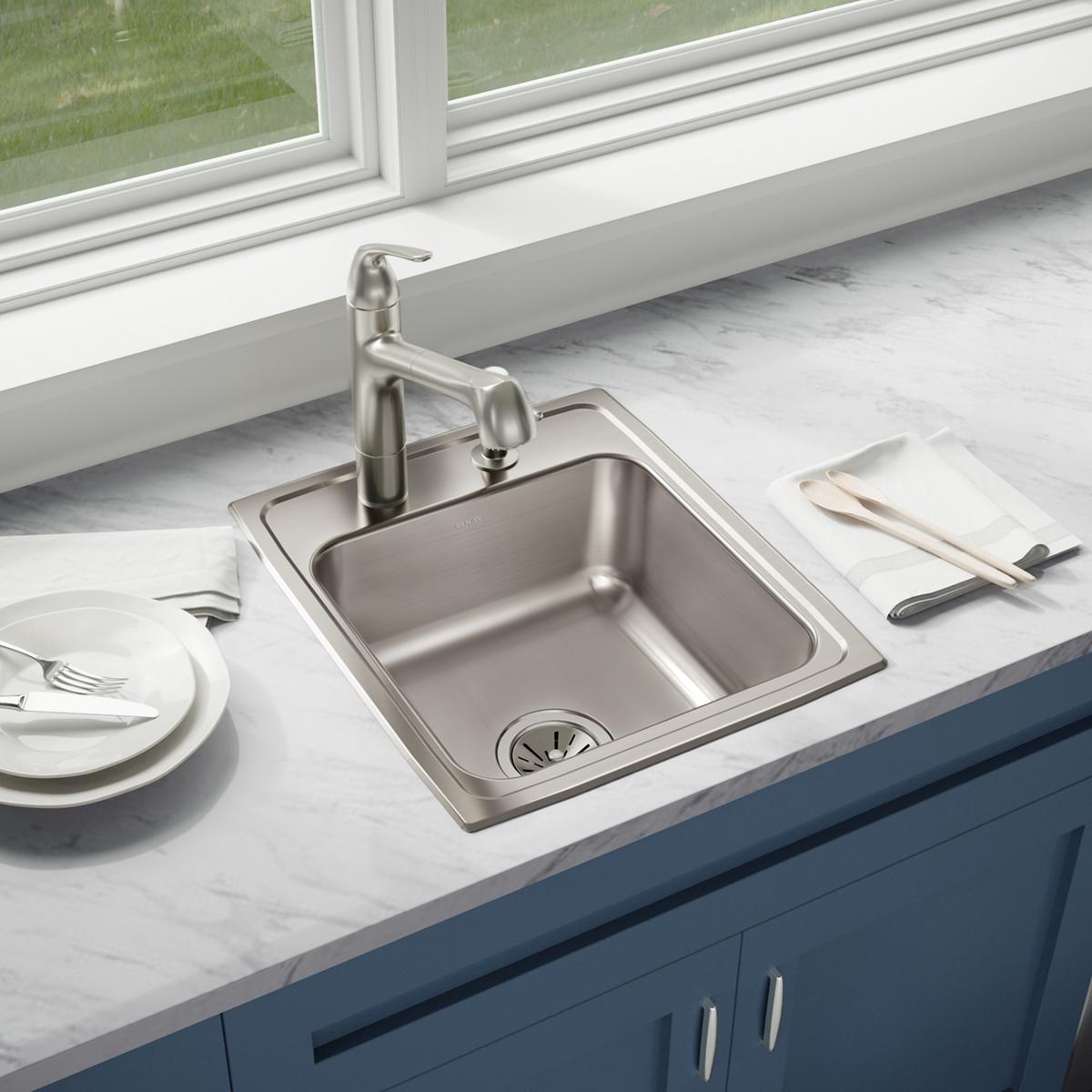 Elkay Lustertone Classic Stainless Steel 17" x 20" x 7-5/8", 3-Hole Single Bowl Drop-in Sink LR17203