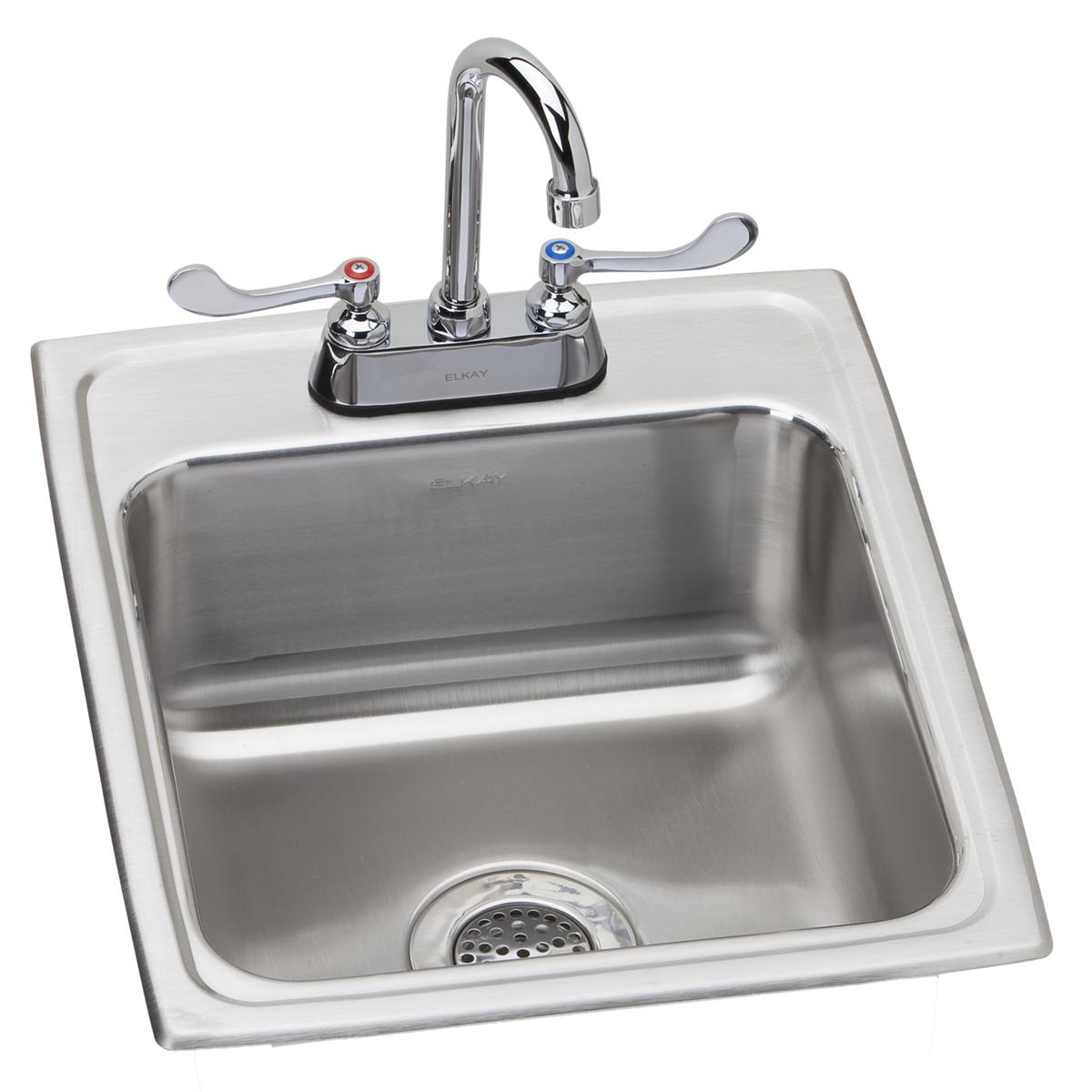 Elkay Lustertone Classic Stainless Steel 17" x 20" x 7-5/8", 2-Hole Single Bowl Drop-in Sink + Faucet Kit LR1720C