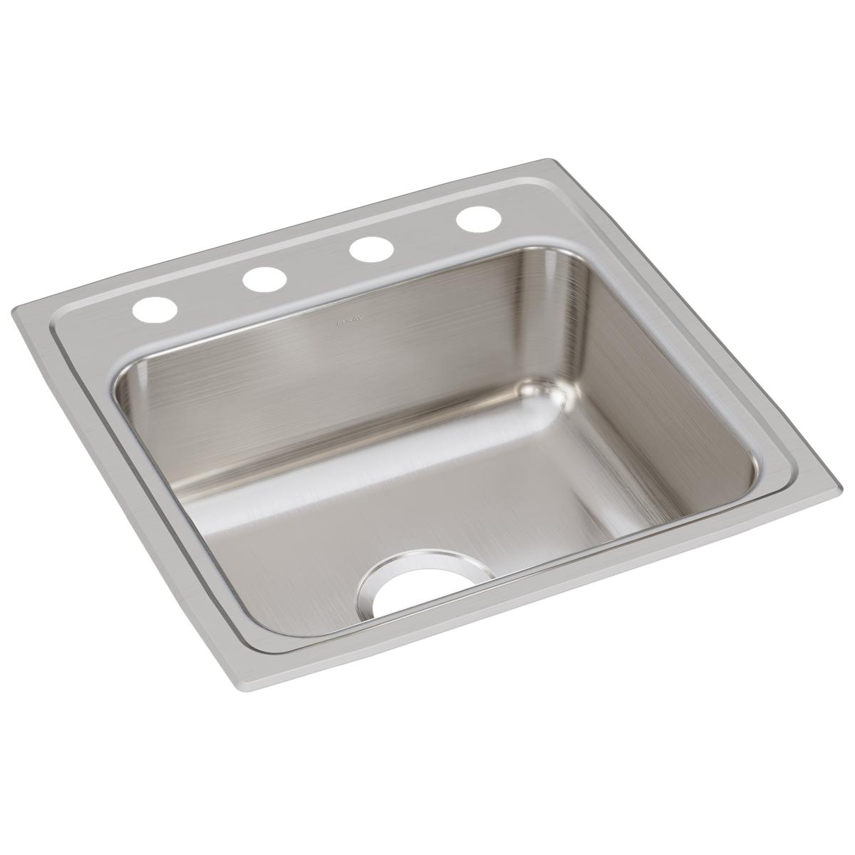 Elkay Lustertone Classic Stainless Steel 19-1/2" x 19" x 7-1/2", OS4-Hole Single Bowl Drop-in Sink LR1919OS4