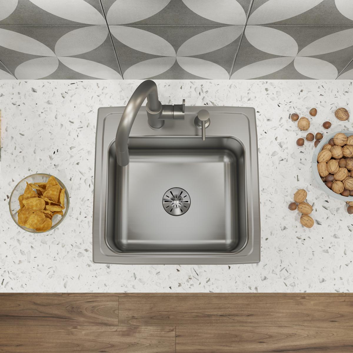 Elkay Lustertone Classic Stainless Steel 19-1/2" x 19" x 7-1/2", 2-Hole Single Bowl Drop-in Sink with Perfect Drain LR1919PD2