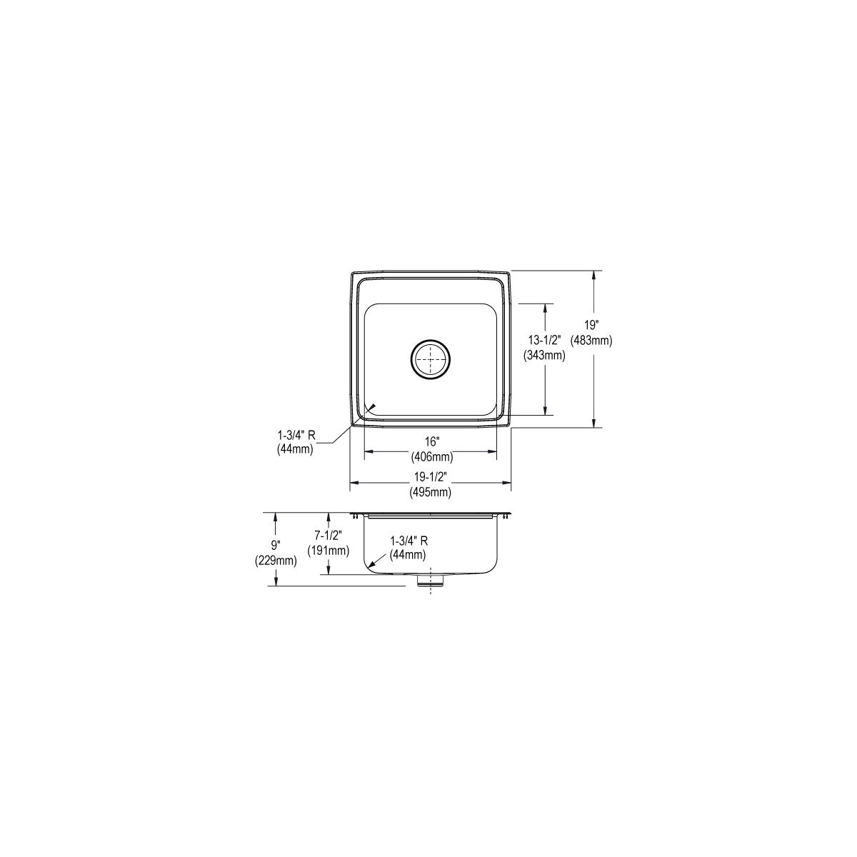 Elkay Lustertone Classic Stainless Steel 19-1/2" x 19" x 7-1/2", 2-Hole Single Bowl Drop-in Sink with Perfect Drain LR1919PD2