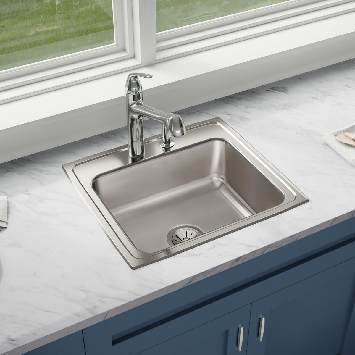 Elkay Lustertone Classic Stainless Steel 22" x 19-1/2" x 7-5/8", 1-Hole Single Bowl Drop-in Sink LR22191