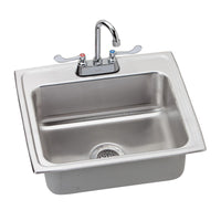 Elkay Lustertone Classic Stainless Steel 22" x 19-1/2" x 7-5/8", 2-Hole Single Bowl Drop-in Sink + Faucet Kit LR2219C