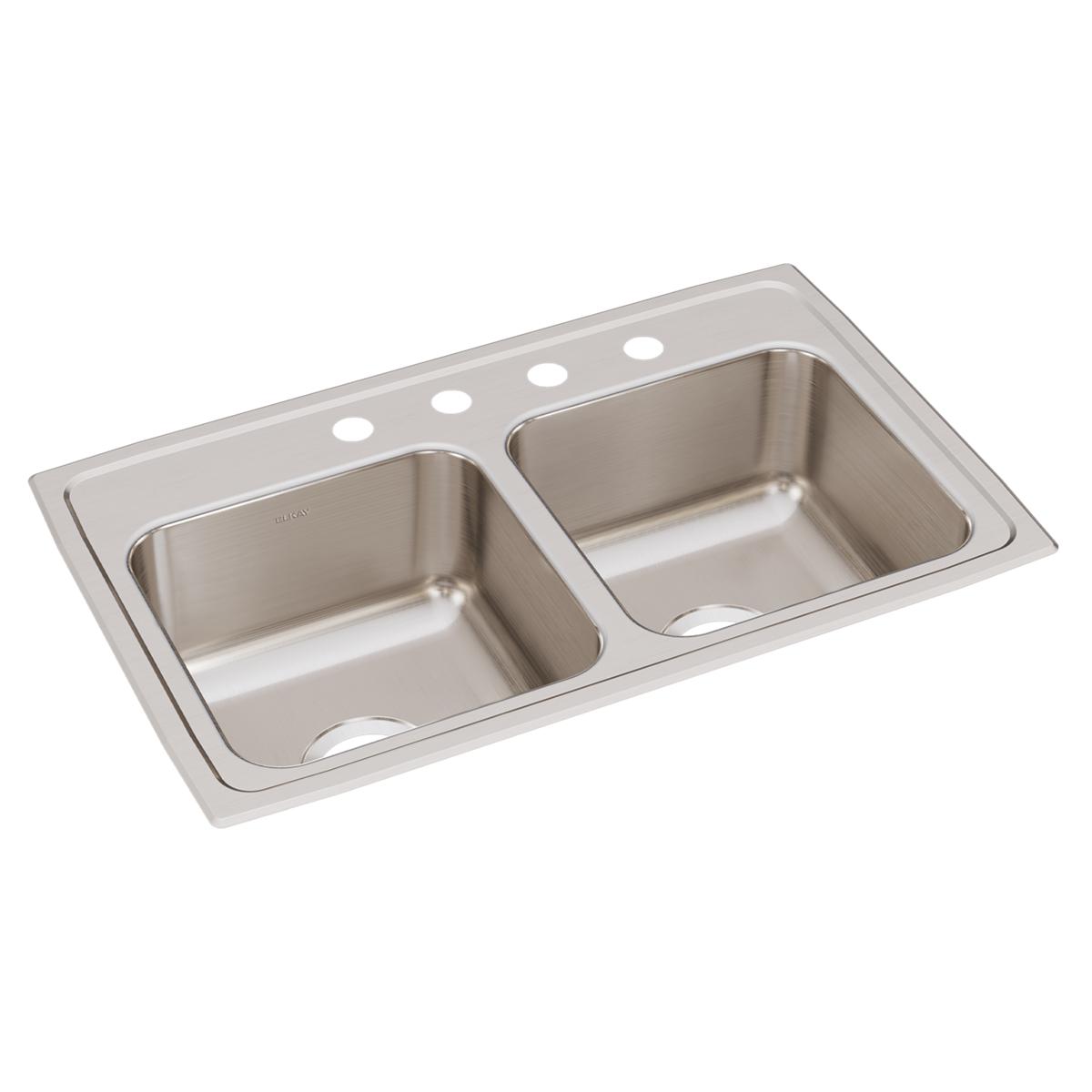 Elkay Lustertone Classic Stainless Steel 29" x 18" x 7-5/8", 4-Hole Equal Double Bowl Drop-in Sink LR29184