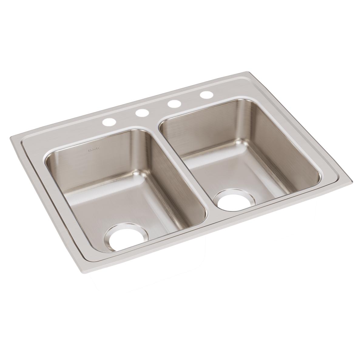 Elkay Lustertone Classic Stainless Steel 29" x 22" x 7-5/8", 4-Hole Equal Double Bowl Drop-in Sink LR29224