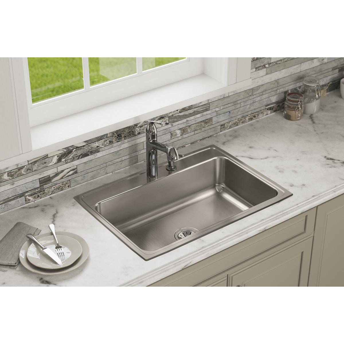 Elkay Lustertone Classic Stainless Steel 31" x 22" x 7-5/8", 2-Hole Single Bowl Drop-in Sink LR31222