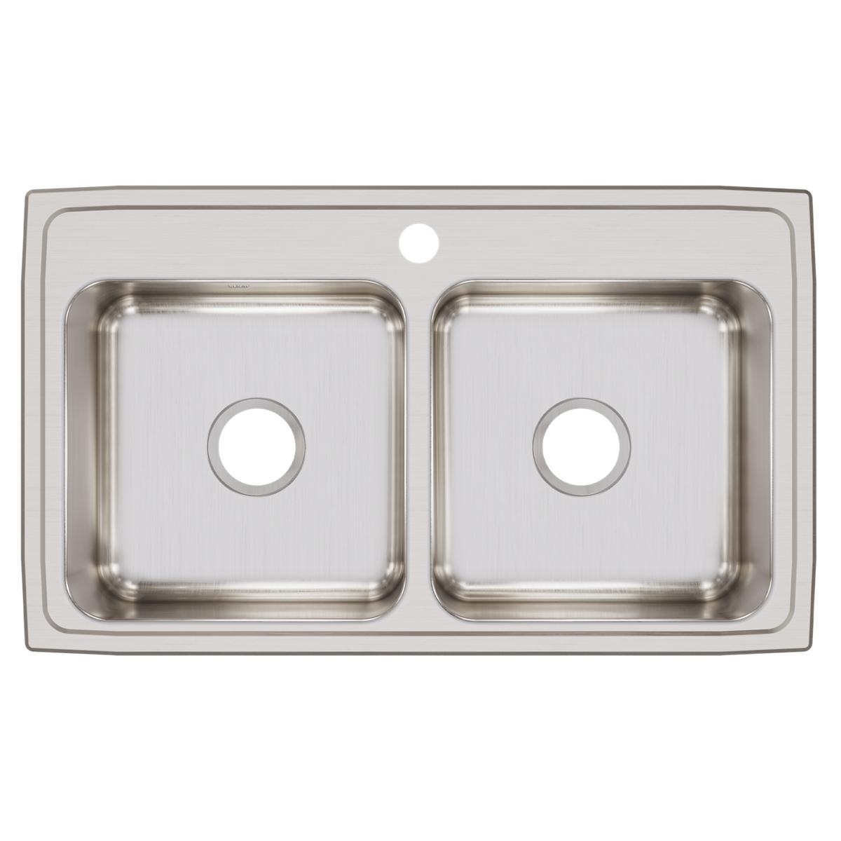 Elkay Lustertone Classic Stainless Steel 33" x 19-1/2" x 7-5/8", 1-Hole Equal Double Bowl Drop-in Sink LR33191