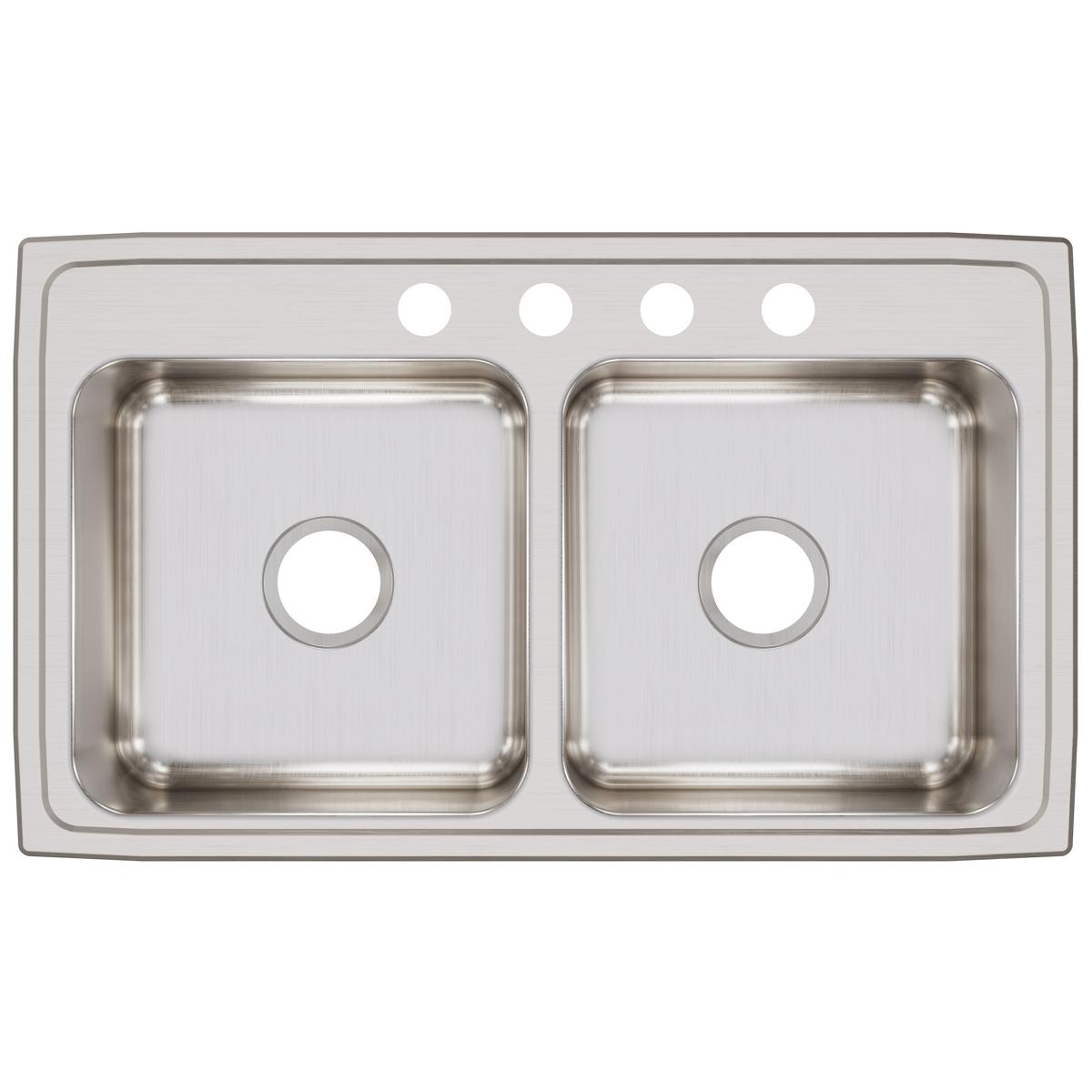 Elkay Lustertone Classic Stainless Steel 33" x 19-1/2" x 7-5/8", 4-Hole Equal Double Bowl Drop-in Sink LR33194