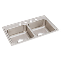 Elkay Lustertone Classic Stainless Steel 33" x 19-1/2" x 7-5/8", 4-Hole Equal Double Bowl Drop-in Sink LR33194