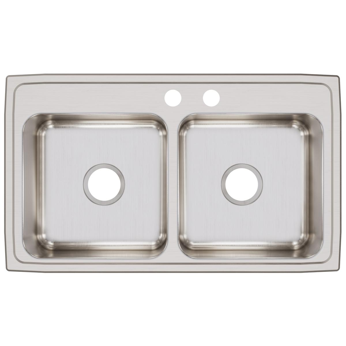 Elkay Lustertone Classic Stainless Steel 33" x 19-1/2" x 7-5/8", MR2-Hole Equal Double Bowl Drop-in Sink LR3319MR2