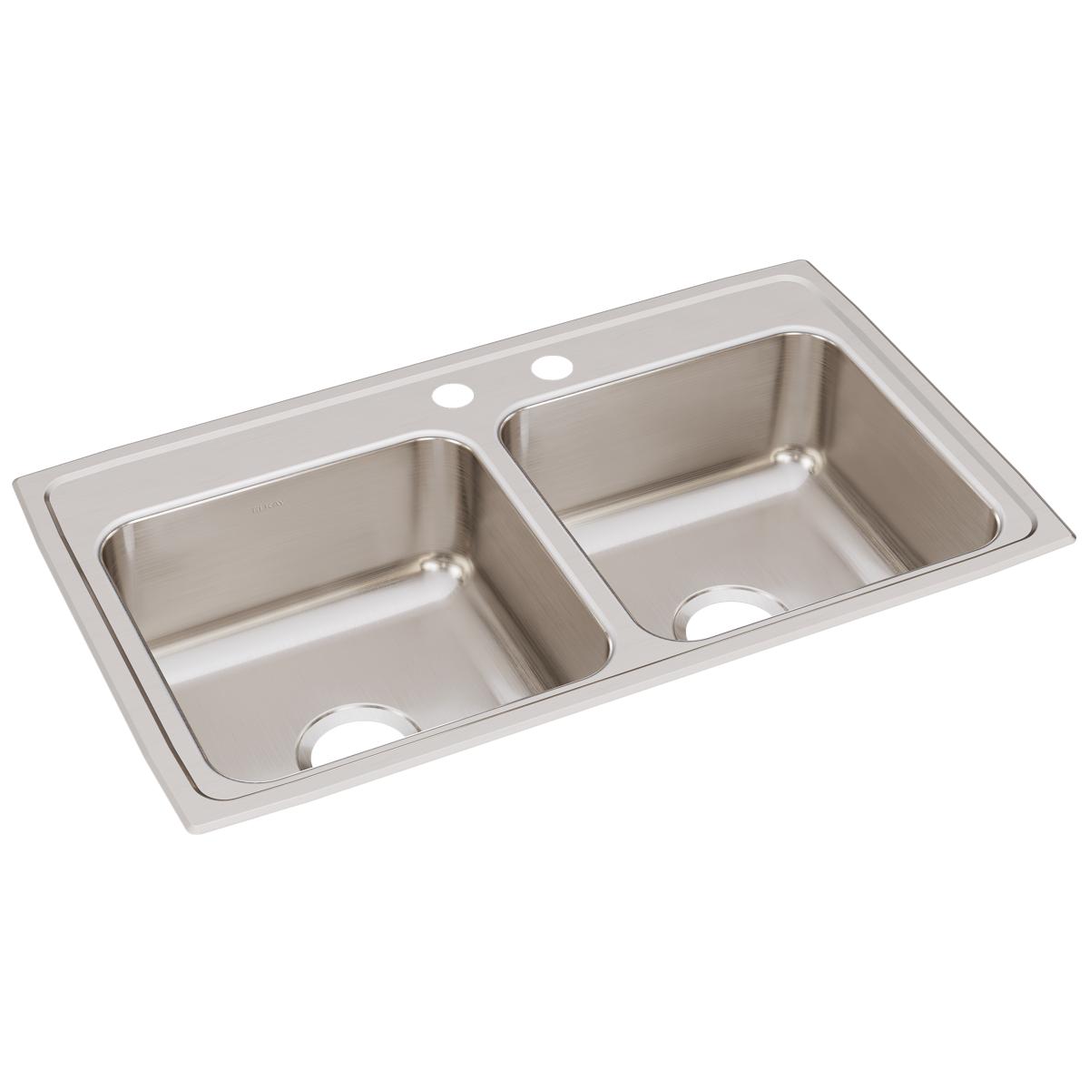 Elkay Lustertone Classic Stainless Steel 33" x 19-1/2" x 7-5/8", MR2-Hole Equal Double Bowl Drop-in Sink LR3319MR2