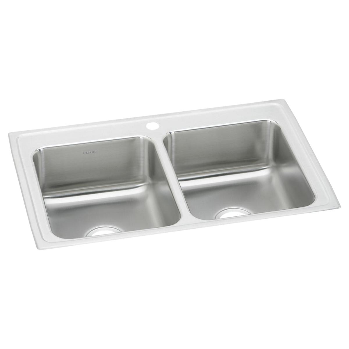 Elkay Lustertone Classic Stainless Steel 33" x 21-1/4" x 7-7/8", 1-Hole Equal Double Bowl Drop-in Sink LR33211