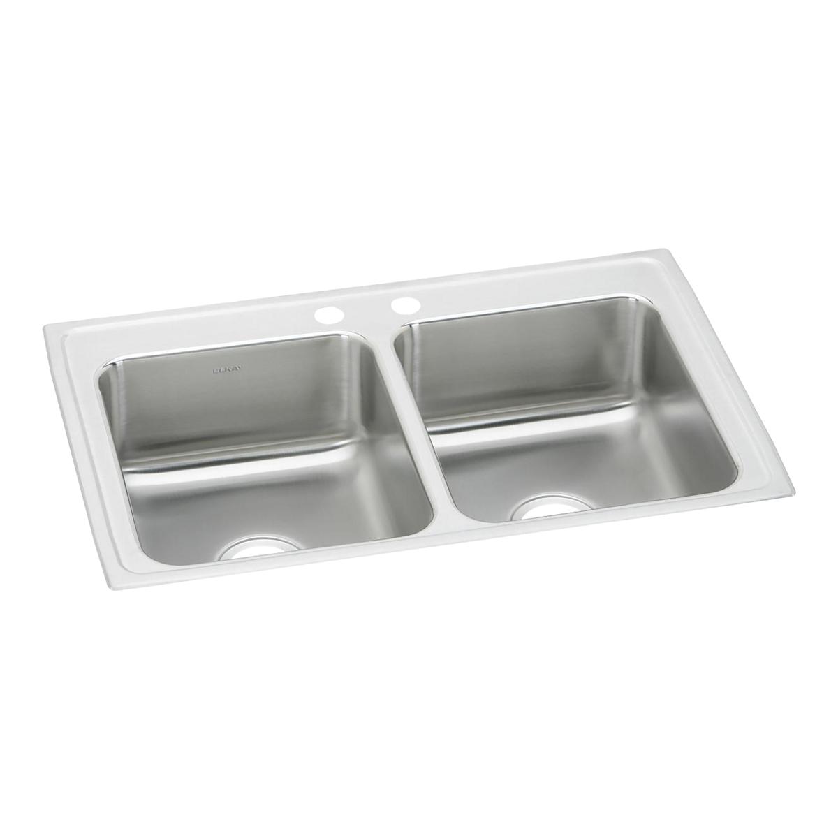 Elkay Lustertone Classic Stainless Steel 33" x 21-1/4" x 7-7/8", 2-Hole Equal Double Bowl Drop-in Sink LR33212