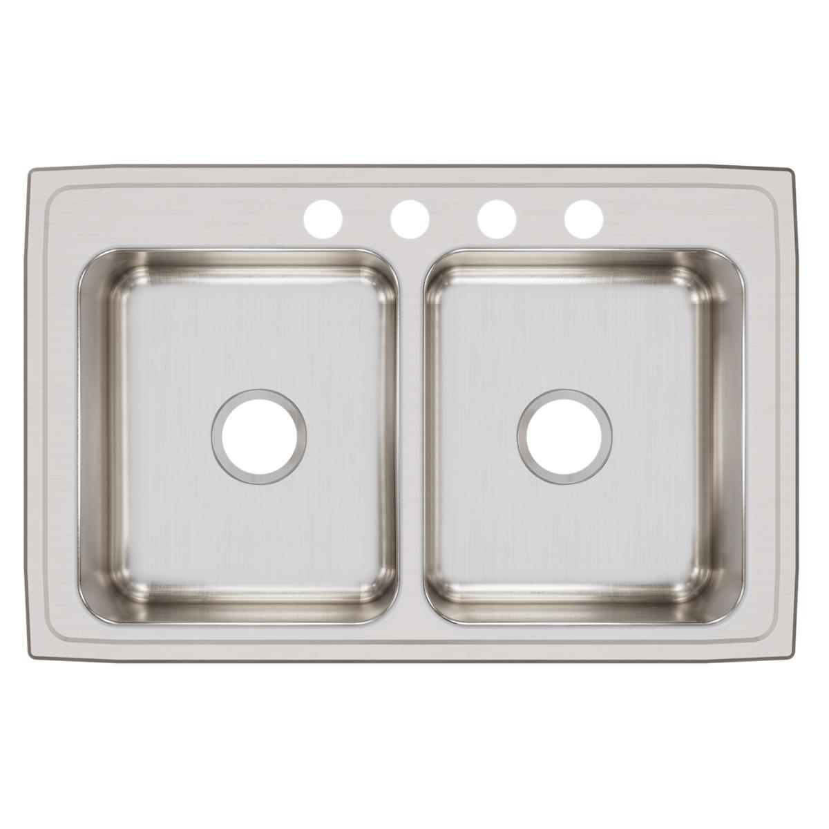 Elkay Lustertone Classic Stainless Steel 33" x 21-1/4" x 7-7/8", 4-Hole Equal Double Bowl Drop-in Sink LR33214