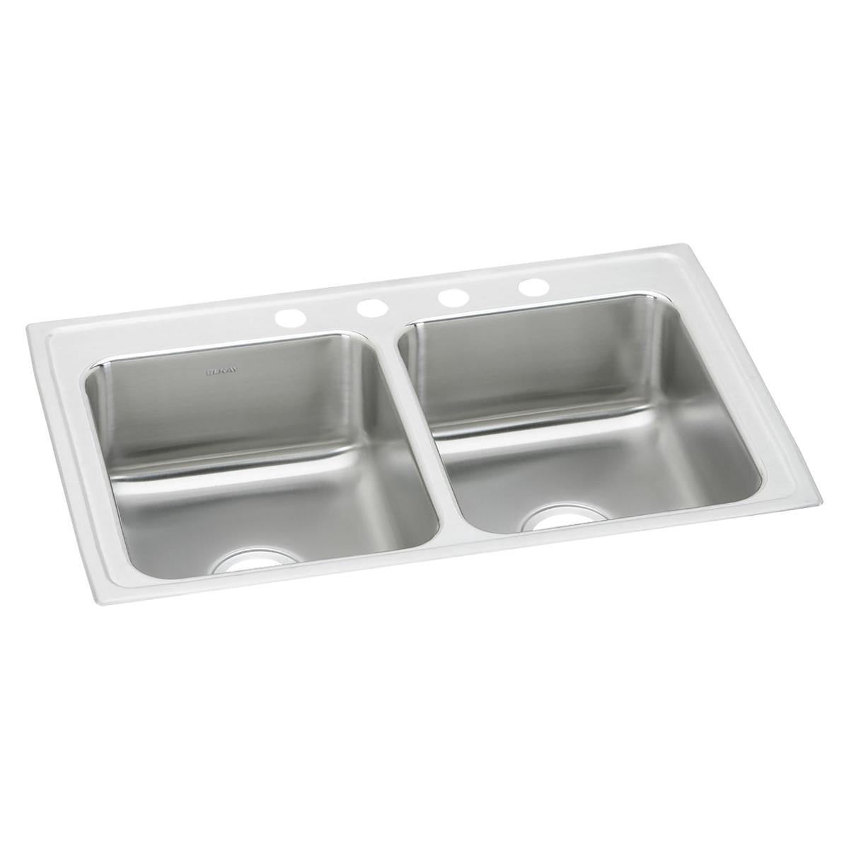 Elkay Lustertone Classic Stainless Steel 33" x 21-1/4" x 7-7/8", 4-Hole Equal Double Bowl Drop-in Sink LR33214
