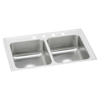 Elkay Lustertone Classic Stainless Steel 33" x 21-1/4" x 7-7/8", 4-Hole Equal Double Bowl Drop-in Sink LR33214