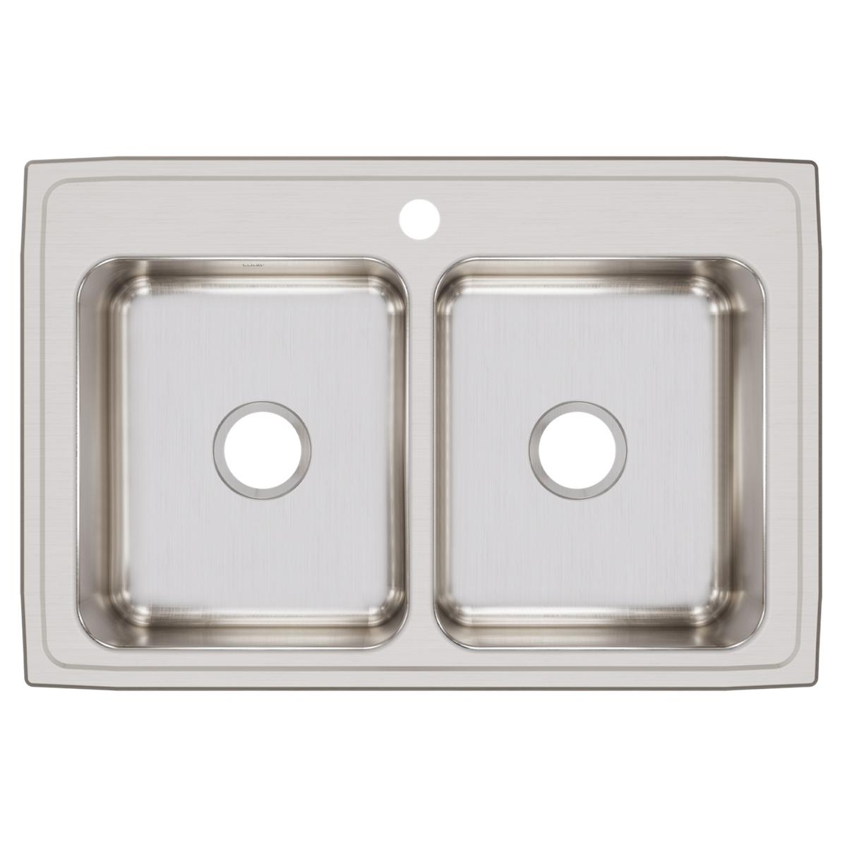 Elkay Lustertone Classic Stainless Steel 33" x 22" x 8-1/8", 1-Hole Equal Double Bowl Drop-in Sink LR33221