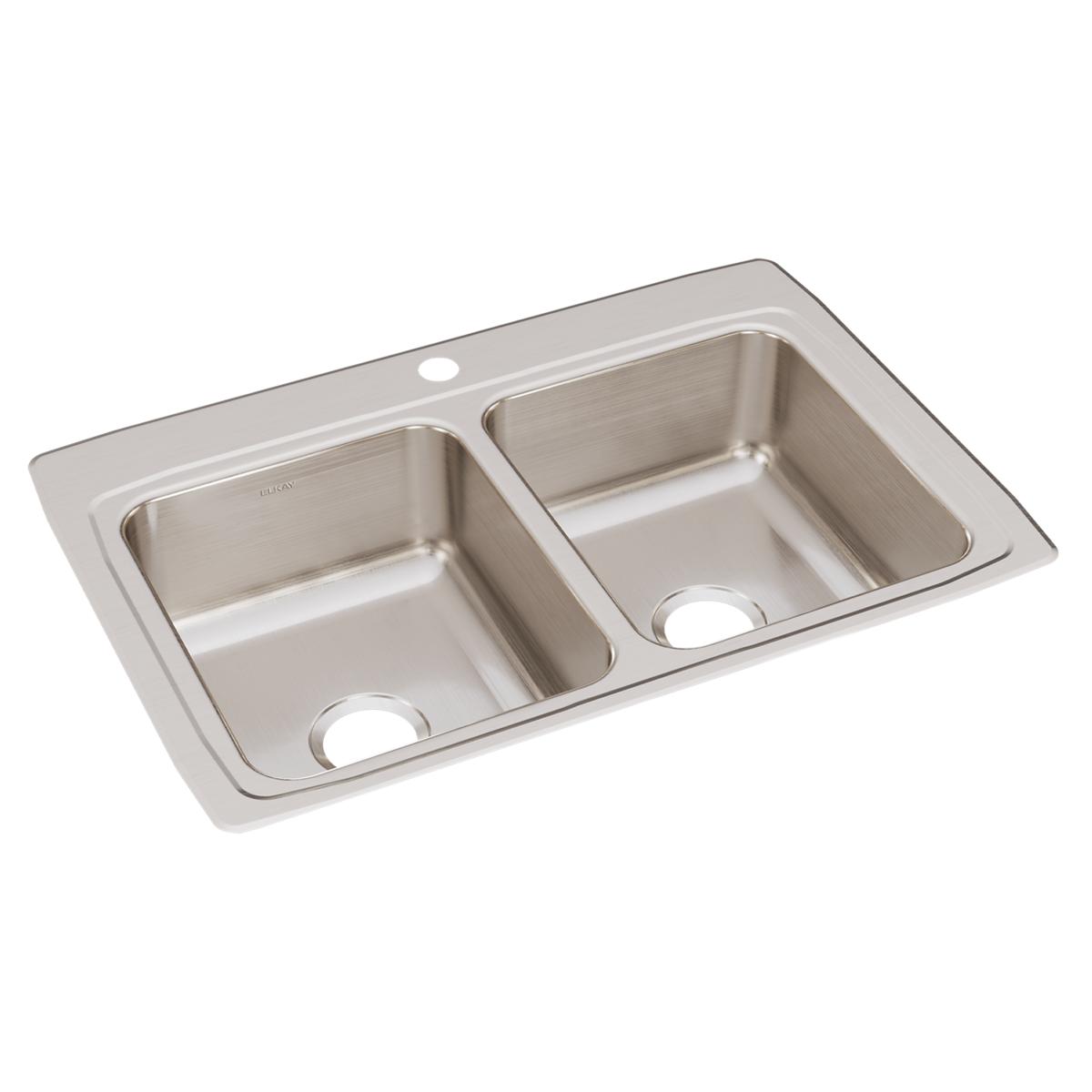 Elkay Lustertone Classic Stainless Steel 33" x 22" x 8-1/8", 1-Hole Equal Double Bowl Drop-in Sink LR33221