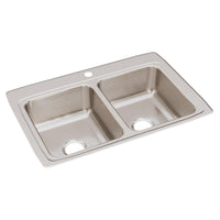 Elkay Lustertone Classic Stainless Steel 33" x 22" x 8-1/8", 1-Hole Equal Double Bowl Drop-in Sink LR33221