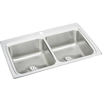 Elkay Lustertone Classic Stainless Steel 33" x 22" x 8-1/8", 1-Hole Equal Double Bowl Drop-in Sink with Perfect Drain LR3322PD1