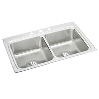 Elkay Lustertone Classic Stainless Steel 33" x 22" x 8-1/8", Equal Double Bowl Drop-in Sink with Perfect Drain LR3322PD3