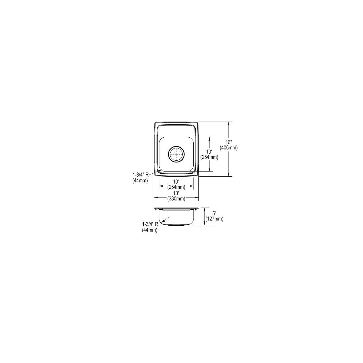 Elkay Lustertone Classic Stainless Steel 13" x 16" x 5", 1-Hole Single Bowl Drop-in ADA Sink LRAD1316501