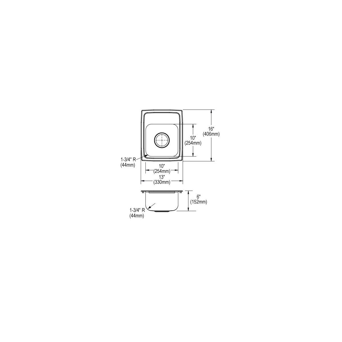 Elkay Lustertone Classic Stainless Steel 13" x 16" x 6", 2-Hole Single Bowl Drop-in ADA Sink LRAD1316602