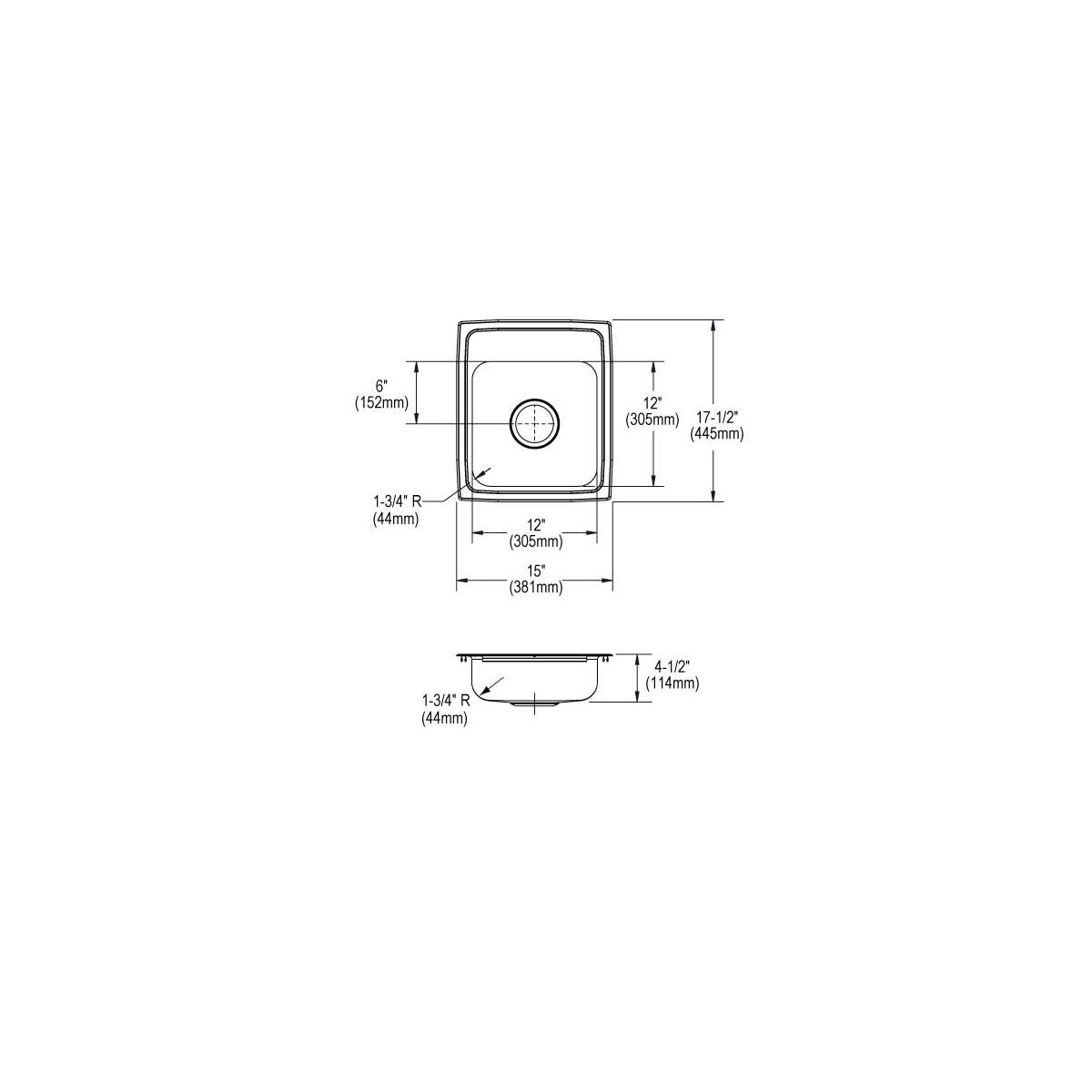 Elkay Lustertone Classic Stainless Steel 15" x 17-1/2" x 4-1/2", 3-Hole Single Bowl Drop-in ADA Sink LRAD1517453
