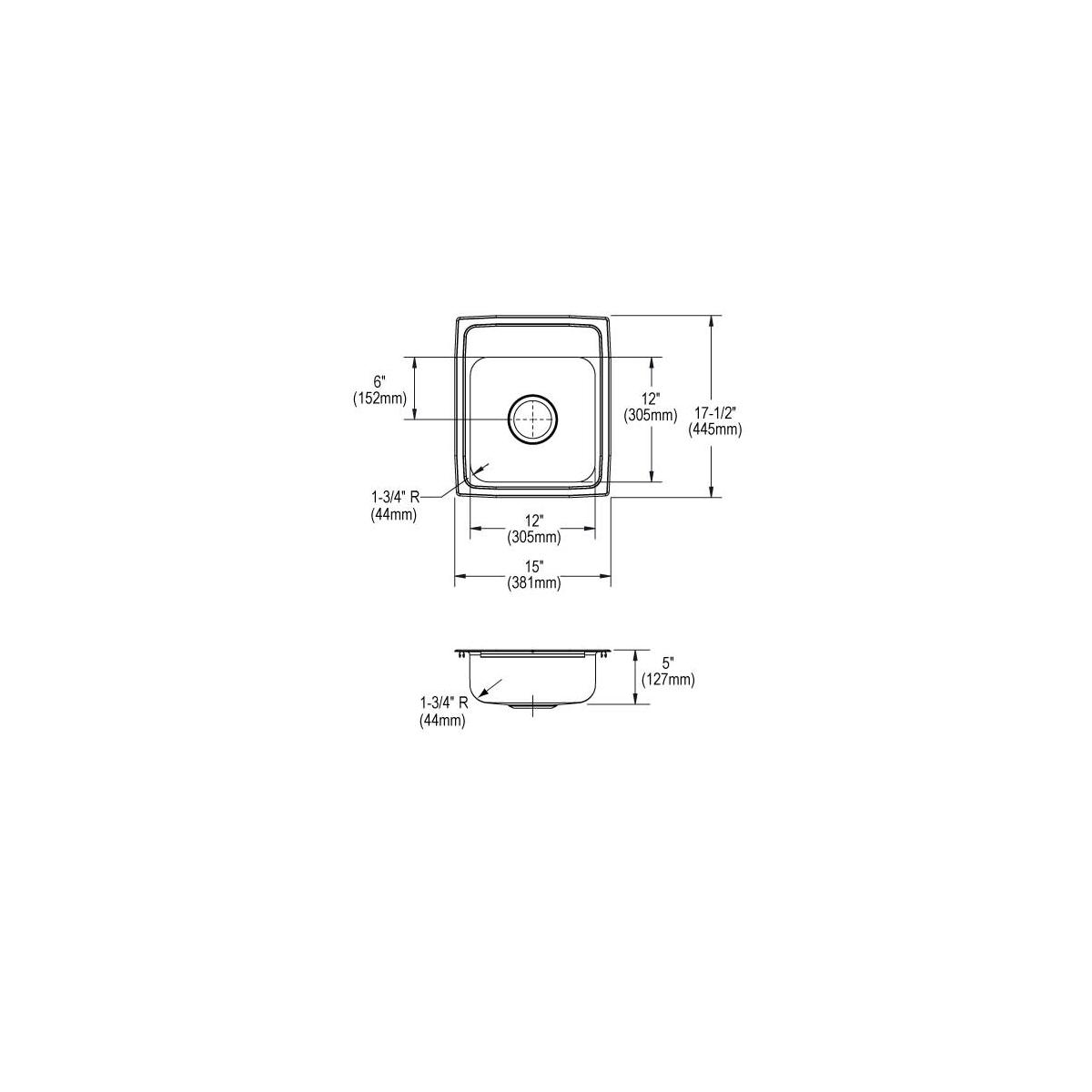 Elkay Lustertone Classic Stainless Steel 15" x 17-1/2" x 5", 3-Hole Single Bowl Drop-in ADA Sink LRAD1517503