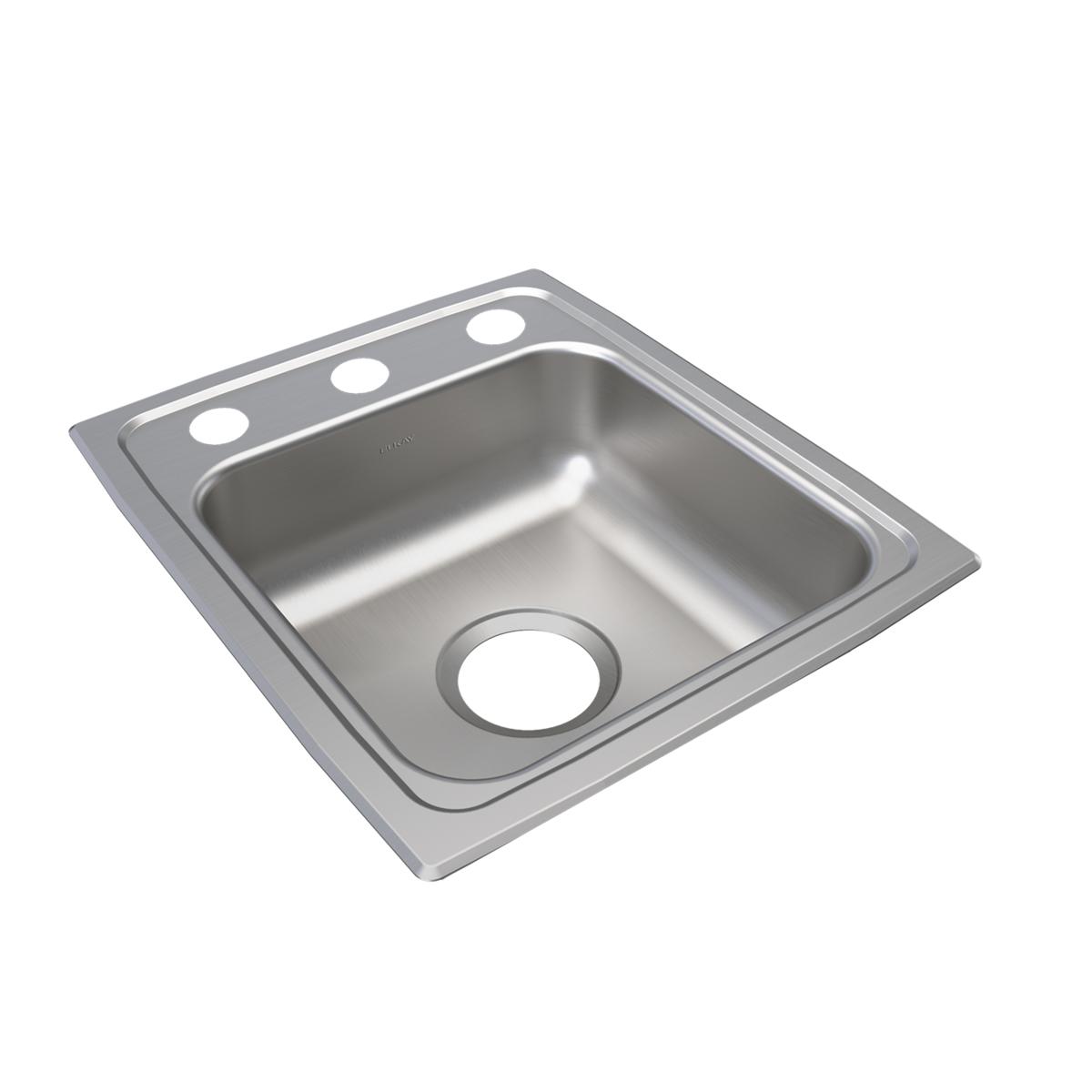 Elkay Lustertone Classic Stainless Steel 15" x 17-1/2" x 5-1/2", 3-Hole Single Bowl Drop-in ADA Sink LRAD1517553