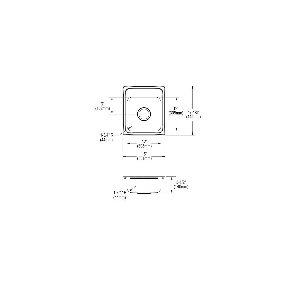 Elkay Lustertone Classic Stainless Steel 15" x 17-1/2" x 5-1/2", 3-Hole Single Bowl Drop-in ADA Sink LRAD1517553