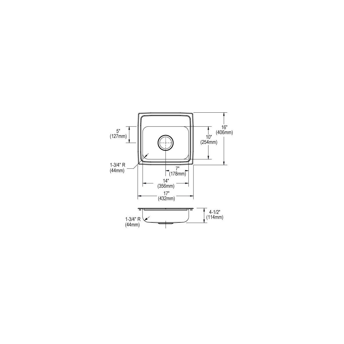 Elkay Lustertone Classic Stainless Steel 17" x 16" x 4-1/2", 2-Hole Single Bowl Drop-in ADA Sink LRAD1716452