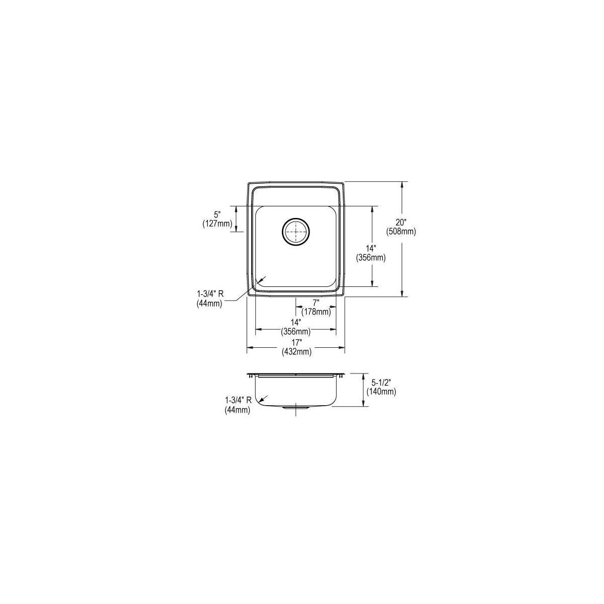 Elkay Lustertone Classic Stainless Steel 17" x 20" x 5-1/2", Single Bowl Drop-in ADA Sink LRADQ1720552