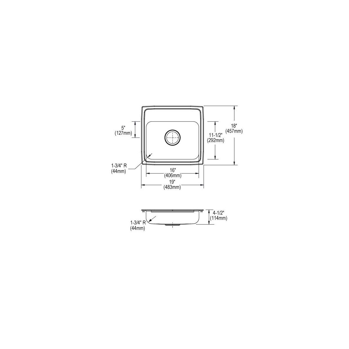 Elkay Lustertone Classic Stainless Steel 19" x 18" x 4-1/2", 3-Hole Single Bowl Drop-in ADA Sink LRAD1918453