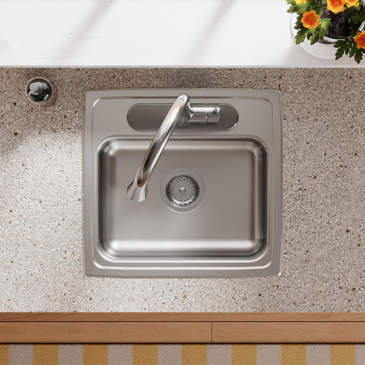Elkay Lustertone Classic Stainless Steel 19" x 18" x 5-1/2", 2-Hole Single Bowl Drop-in ADA Sink LRAD1918552