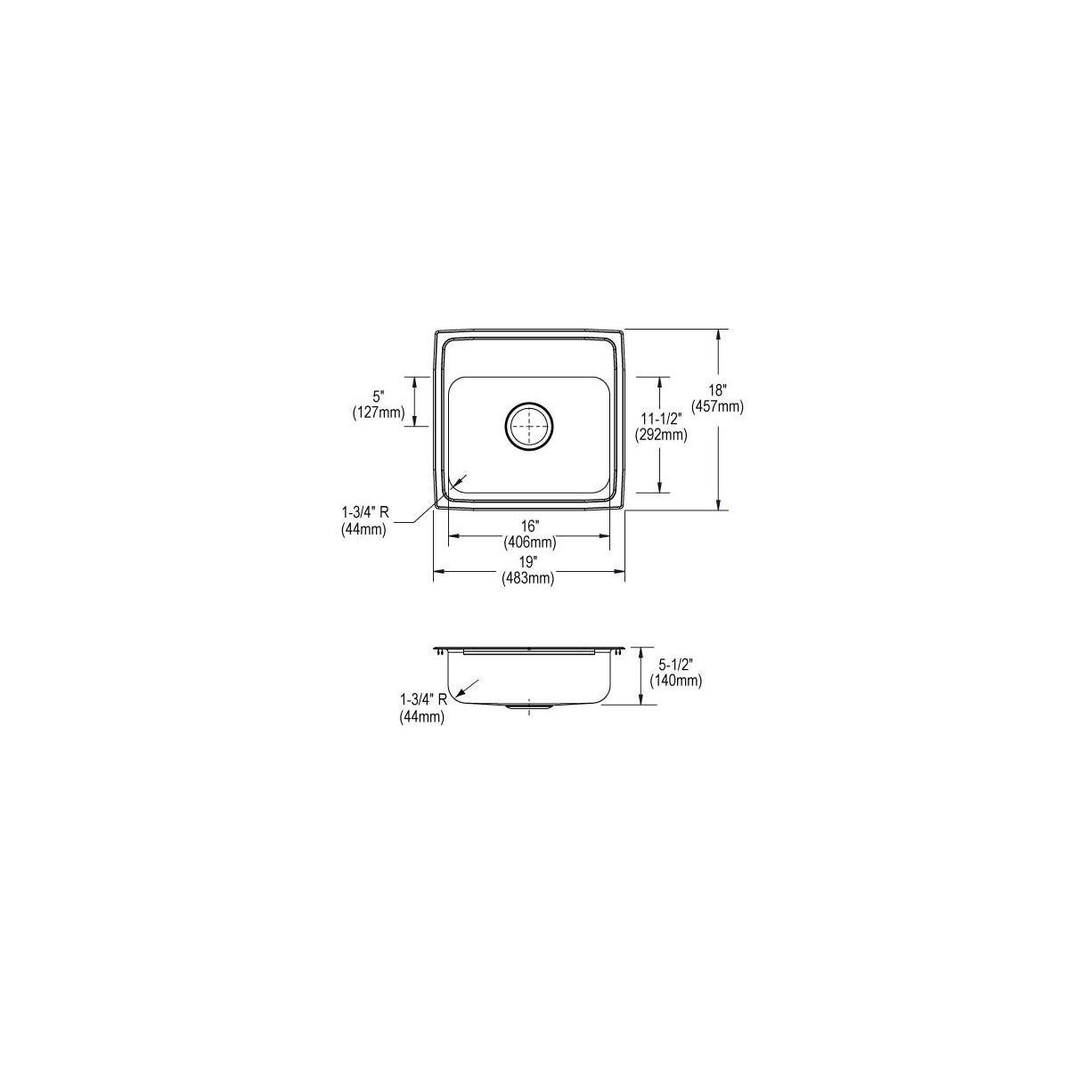 Elkay Lustertone Classic Stainless Steel 19" x 18" x 5-1/2", 3-Hole Single Bowl Drop-in ADA Sink LRAD1918553