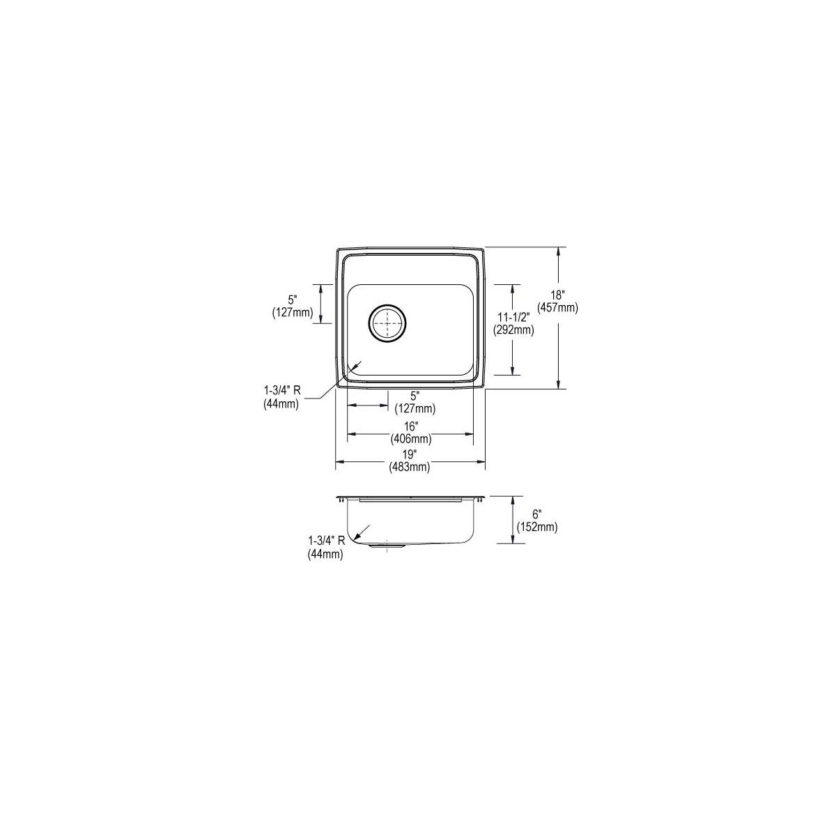 Elkay Lustertone Classic Stainless Steel 19" x 18" x 6", 3-Hole Single Bowl Drop-in ADA Sink with Left Drain LRAD191860L3
