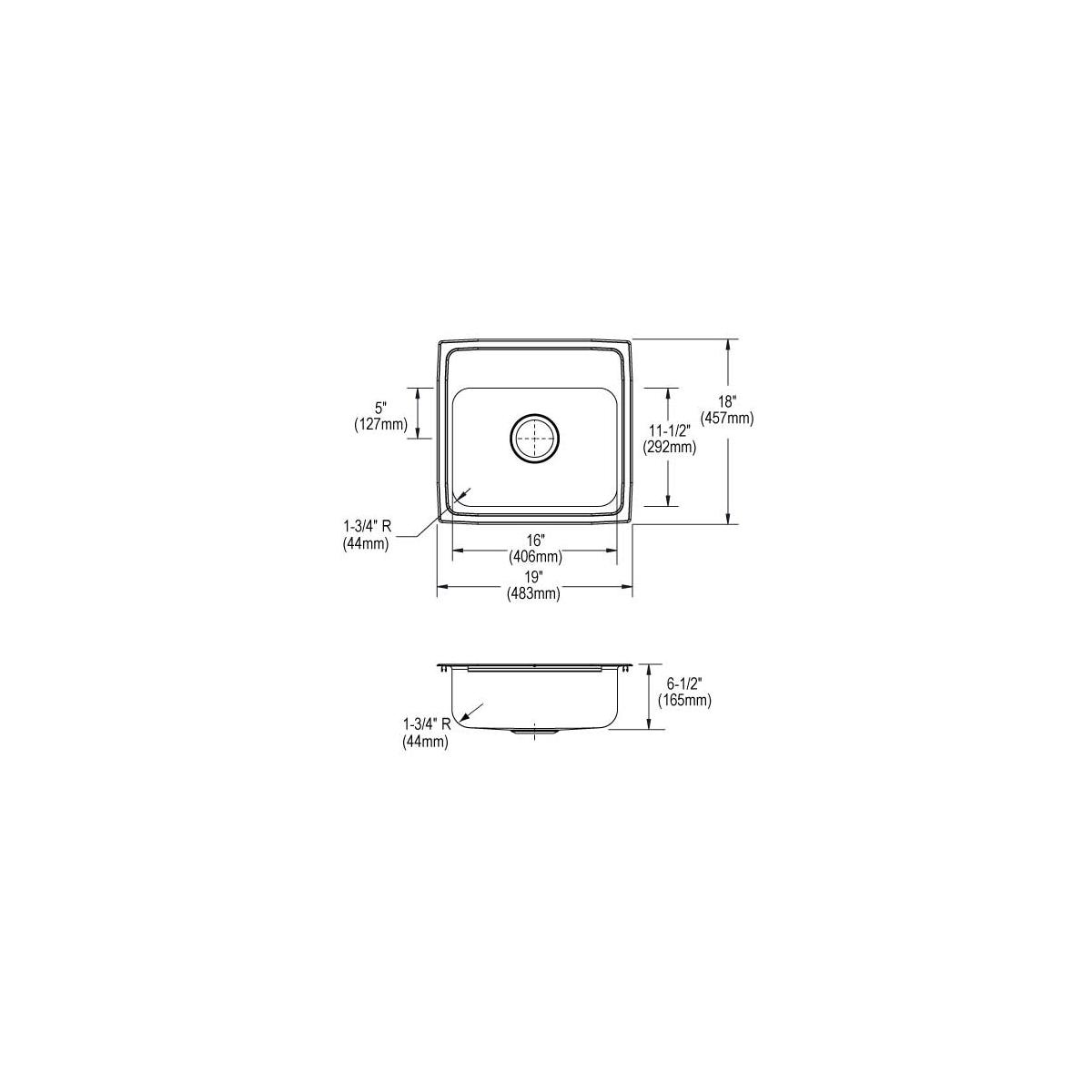 Elkay Lustertone Classic Stainless Steel 19" x 18" x 6-1/2", Single Bowl Drop-in ADA Sink LRAD191865MR2